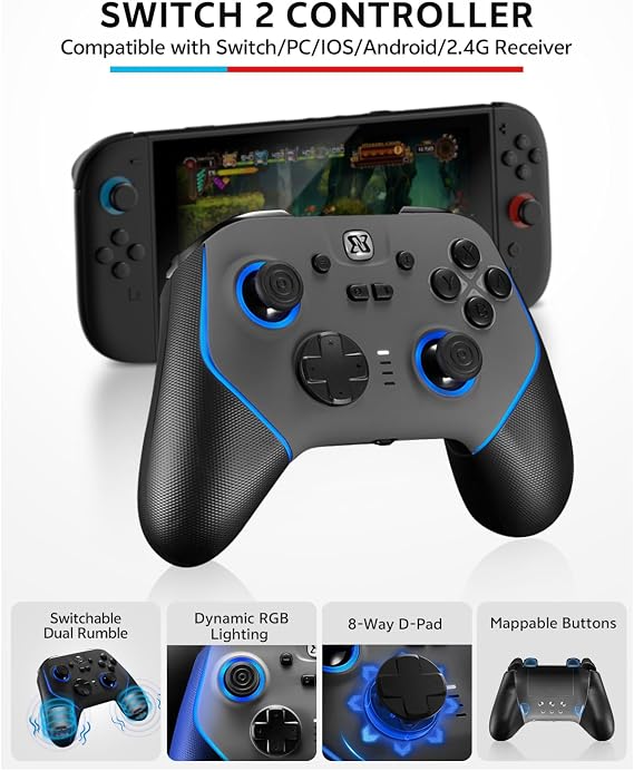 مجموعة ملحقات وحدة التحكم الاحترافية لجهاز Nintendo Switch 2، 17 في 1: حقيبة حمل، واقي شاشة، مقبض إبهام لجهاز Joycon، غطاء حماية لوحدة التحكم القابلة للرسو، عجلة قيادة، مجموعة ألعاب Switch2 2025