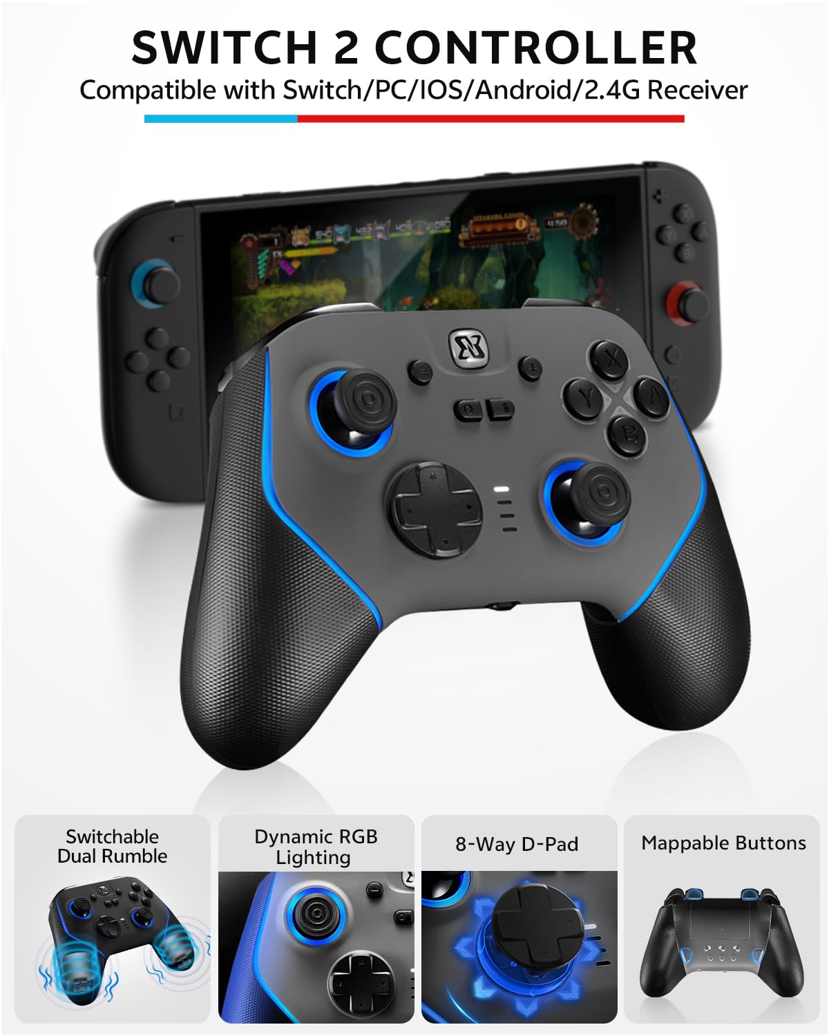 Switch zestaw 2 akcesoriów do Nintendo, zestaw do gier 16 w 1: futerał, kontroler bezprzewodowy, automatyczne wyrównanie osłony ekranu OneTouch, kierownica, Joycon dla