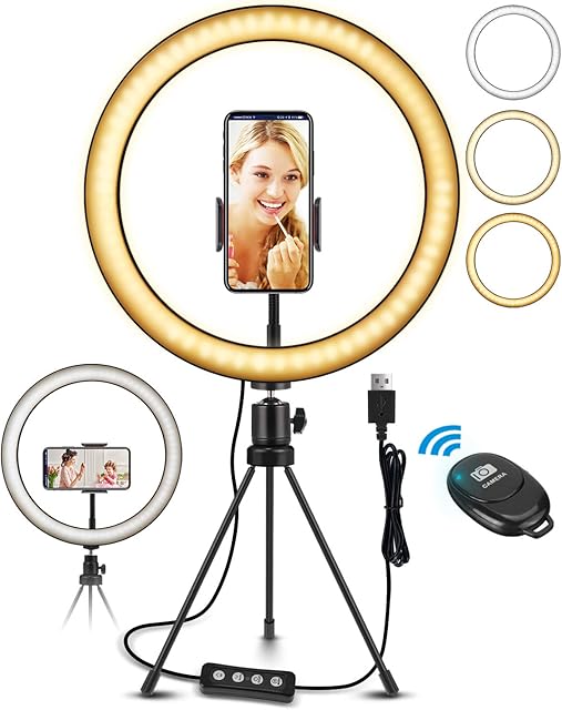 Ring Light For Phone, 10.2" LED Ring Light Tripod Photo Video LED Lighting Kit, Adjustable Color Temperature 2700K-5500K, Light Stand, 11 Levels of Brightness for Tiktok Portrait YouTube Video, Makeup