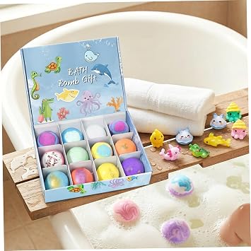 Bath Bombs for Kids with Toys Inside 12 Pack Natural Bath Bomb Kids with Surprise Toys Sea Creature Themed.