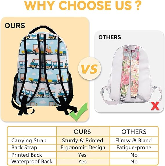 Train School Backpack for Boys Girls, 16 Inch Blue Backpacks for Kids, Lightweight Cartoon Bookbag for Travel