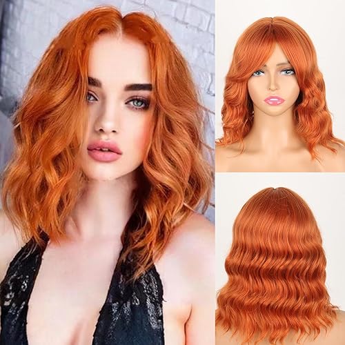 Aisaide Copper Red Wavy Wig Short Curly Wavy Bob Wig