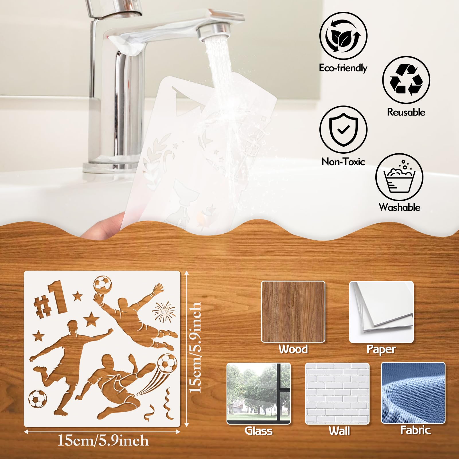 DPKOW 16 x Deportes Fútbol Plantillas para Dibujo, Futbol Deportes Plantillas para Pintar Fútbol Álbumes de Recortes en Madera/Lienzo/Pared/Cara/Papel/Hogar/Suelo, Mundial Eurocopa Manualidades - 3