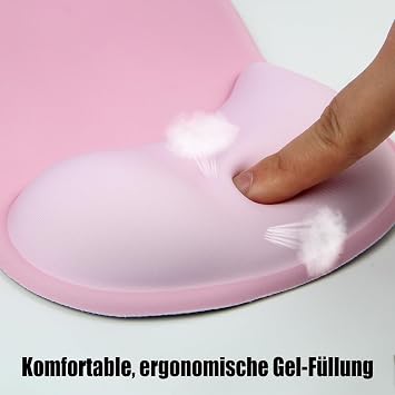 Ergonomic Mouse Mat with Gel Cushion Mouse Mat with Hand Rest Non-Slip Base Mouse Mat with Wrist Pad Hand Rest for Computer Laptop (Pink)