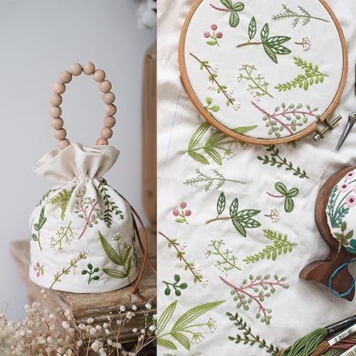 Miniatura 5 de Smart-Feather Kits de bolsas de bordado con cordón con patrones, kit de costura de punto de aguja para principiantes, kit de inicio de bordado con