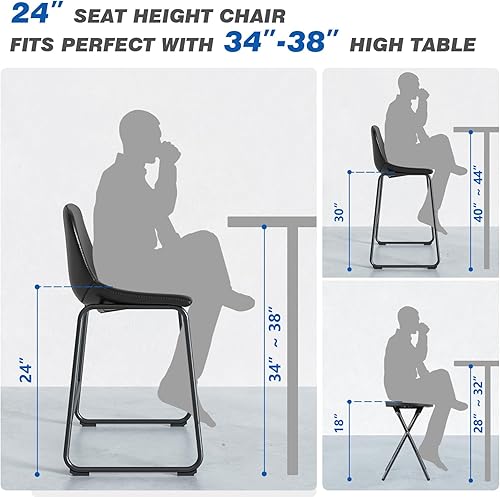 Miniatura 96 de Rfiver Taburetes de bar de piel sintética de poliuretano, juego de 2, taburetes industriales con respaldo y reposapiés, sillas modernas sin brazos