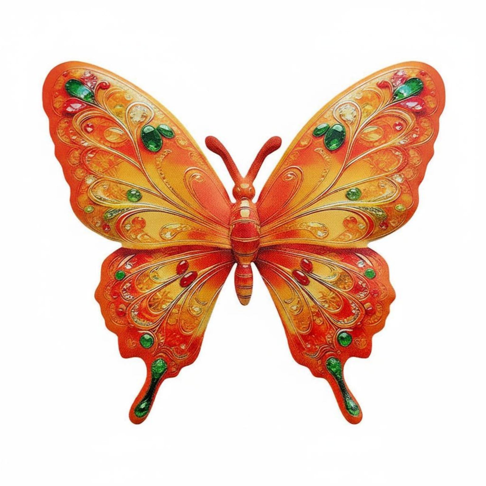 Raised Detailing Metal Butterfly Wall Decor Painted Finish Iron Butterfly Wall Hanging Decorative, Orange-image-14