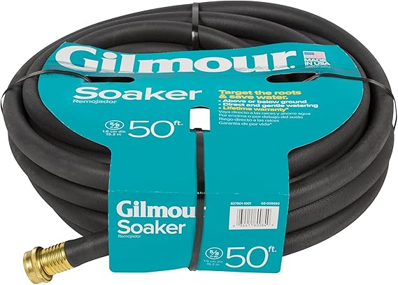 Gilmour 5/8 x 50' Round Weeper Soaker Hose for Garden Beds, Drip Irrigation Outdoor Hose, Flexible Garden Hose for Vegetable Gardens, Flower Beds, Lawns, and Orchards