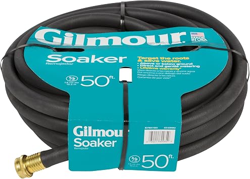 Gilmour 5/8 x 50' Round Weeper Soaker Hose for Garden Beds, Drip Irrigation Outdoor Hose, Flexible Garden Hose for Vegetable Gardens, Flower Beds, Lawns, and Orchards