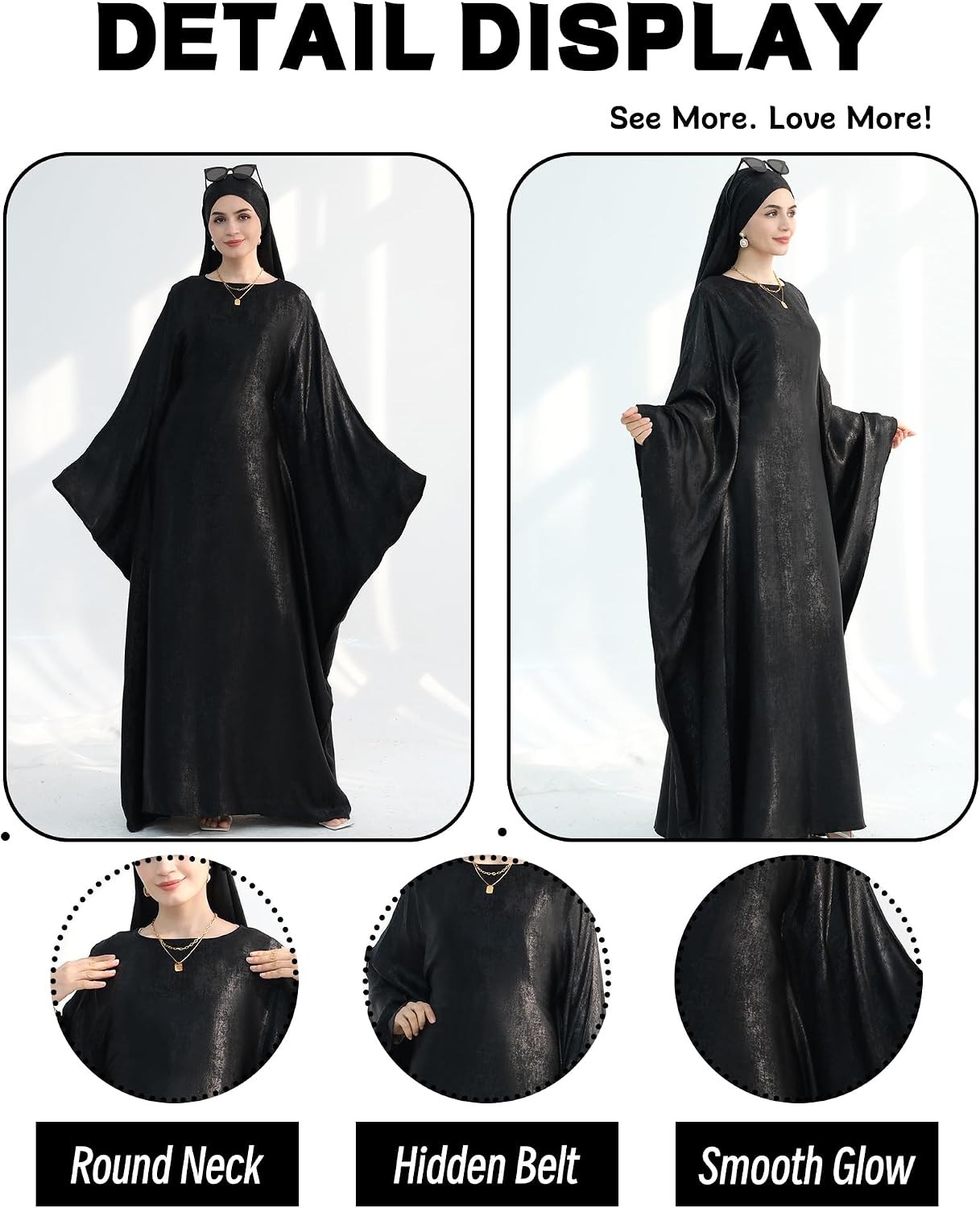 Luxury Dubai Style Abaya and Hijab Set, Breathable Modest Prayer Dress with Belt Loose Fit Muslim Robe