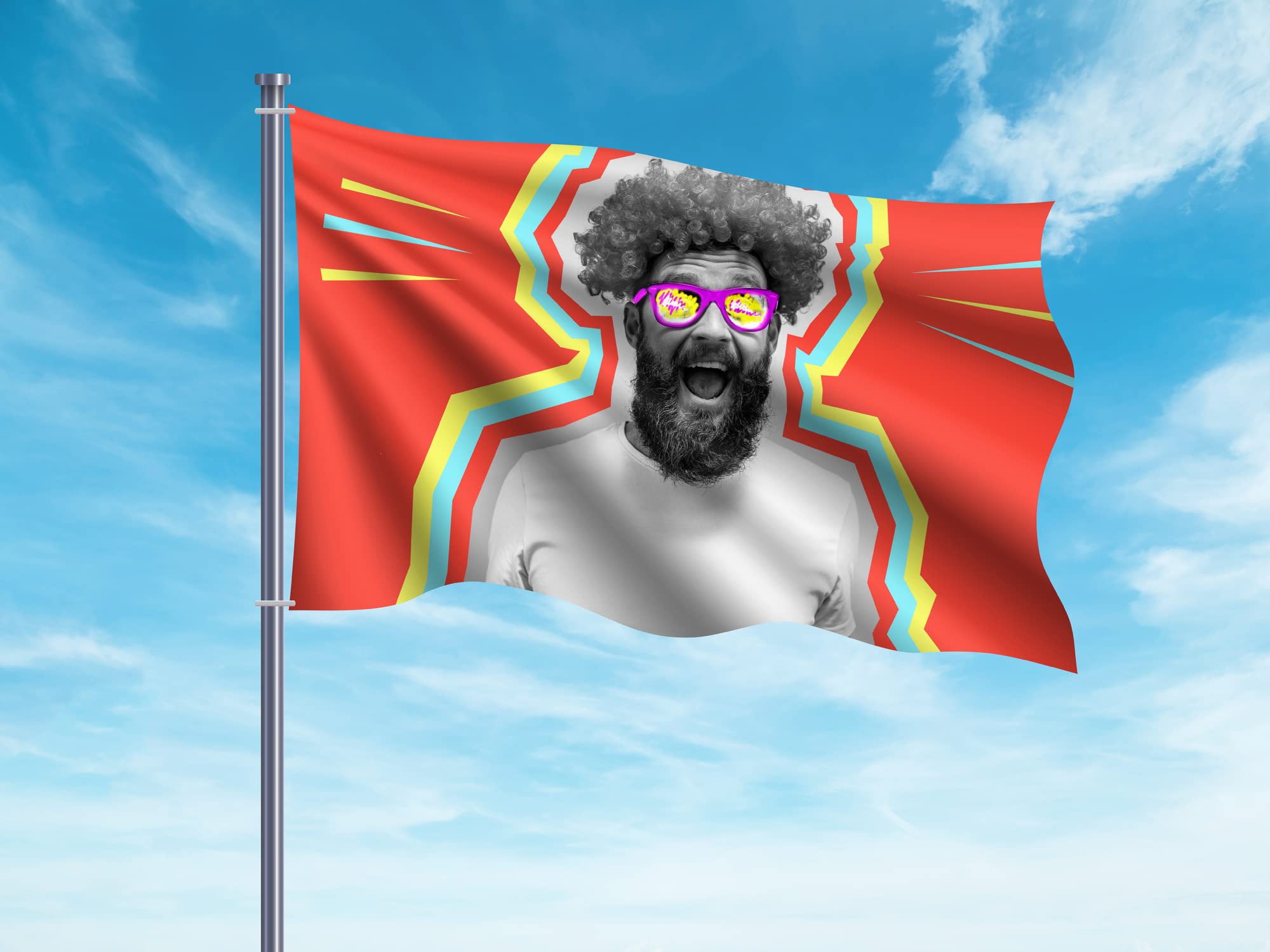 Oedim Bandera Horizontal Personalizada, 150x85cm, Reforzada y con Pespuntes, Bandera con 2 Ojales Metálicos y Resistente al Agua
