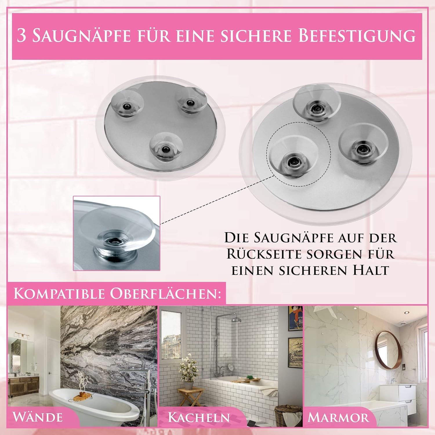 Mirrorvana Vergrößerungsspiegel 20-Fach und 15-Fach mit Saugnapf, runder Kosmetikspiegel für Make-up, Ø 15 cm und Ø 10 cm