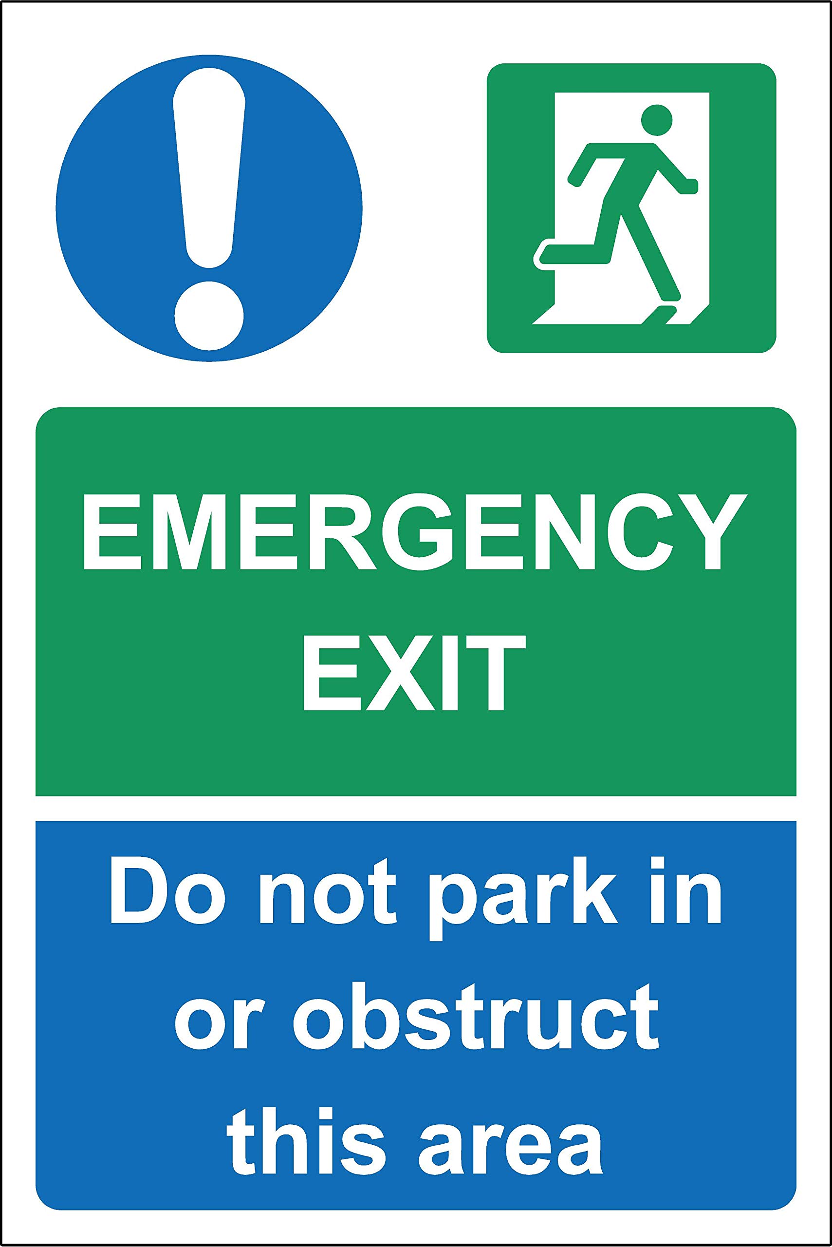 Kpcm Display Ltd Emergency Exit Do Not Park In Or Obstruct This Area Safety Sign - 3Mm Aluminium Sign 400Mm X 300Mm