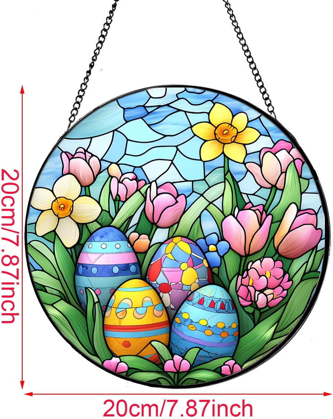 7.87 Inch Colorful Eggs Stained Glass Window Hanging-Easter Eggs Stained Glass Suncatcher Window Panel Suncatcher Decor for Birthday Easter Gifts for Women, Men, Wife, Aunt, and Mom