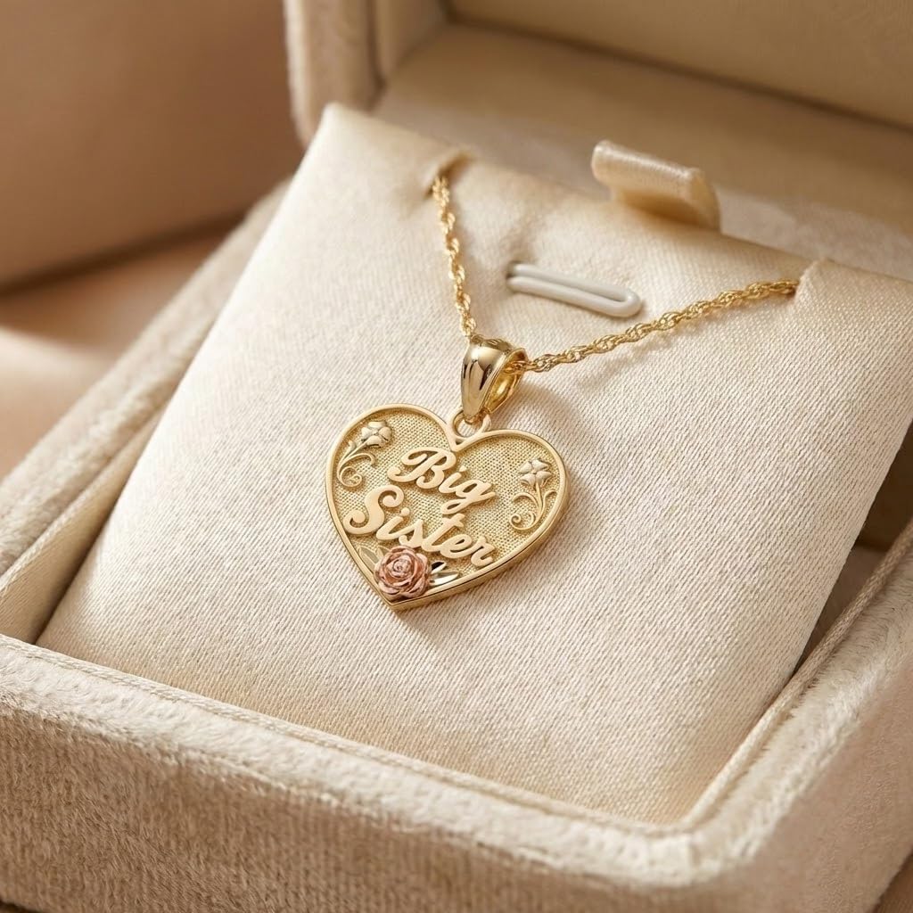 Gold Sister Heart Charm - 10 Karat Gold - Heart Pendant Jewelry