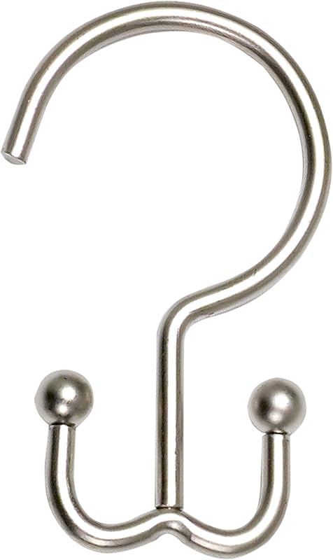 NeverRust Ganchos dobles para cortina de ducha de aluminio inoxidable, ganchos decorativos de metal de doble cara para cortina de ducha, juego de 12, níquel cepillado