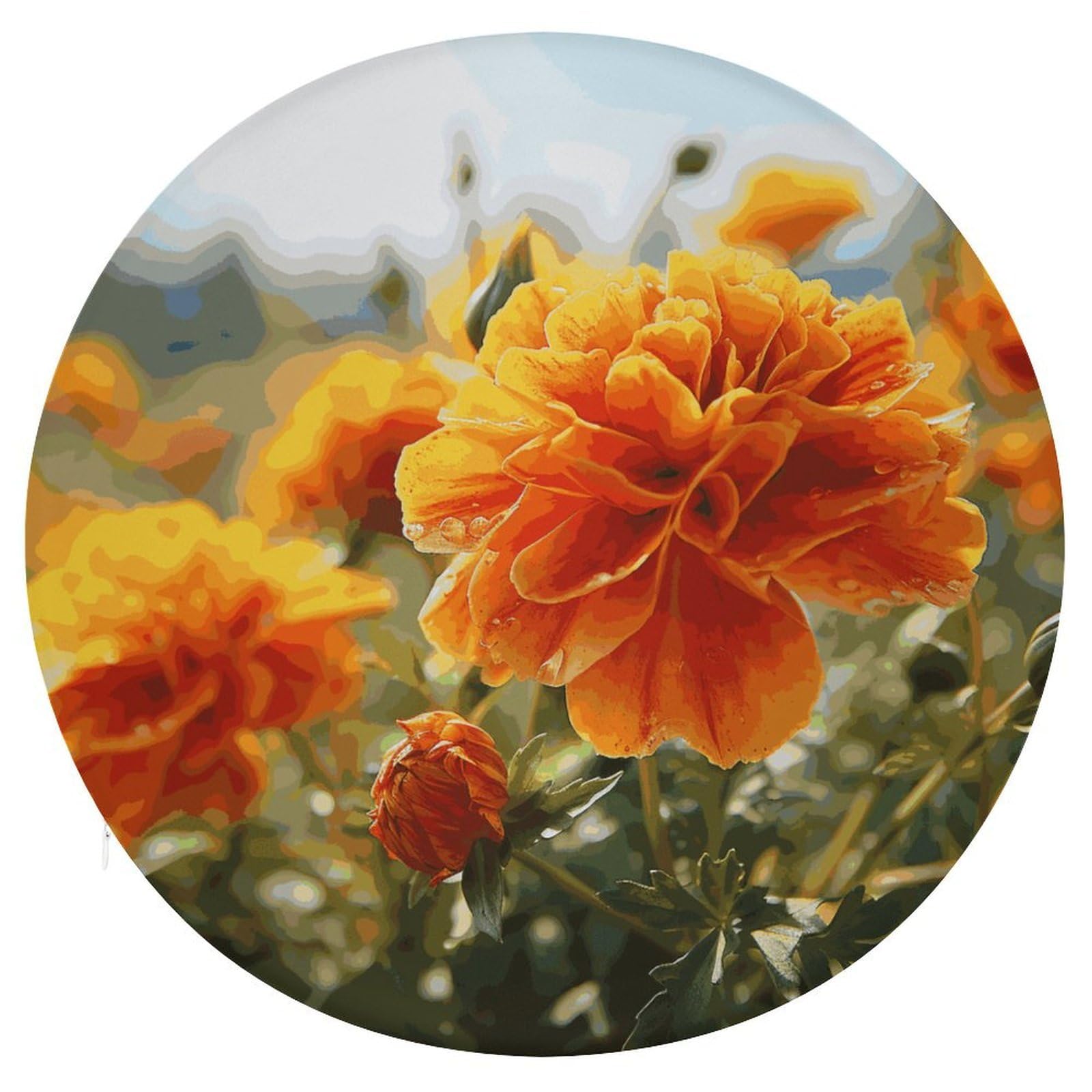 Wsoihfec Style Marigold Flower Autumn Flowers Seat Cushion Round Chair Pad