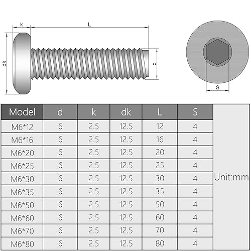 Miniatura 5 de MroMax Tornillos hexagonales de cabeza plana M6 x 2.756 in, acero al carbono chapado en zinc azul, tornillos para muebles para montar armarios,