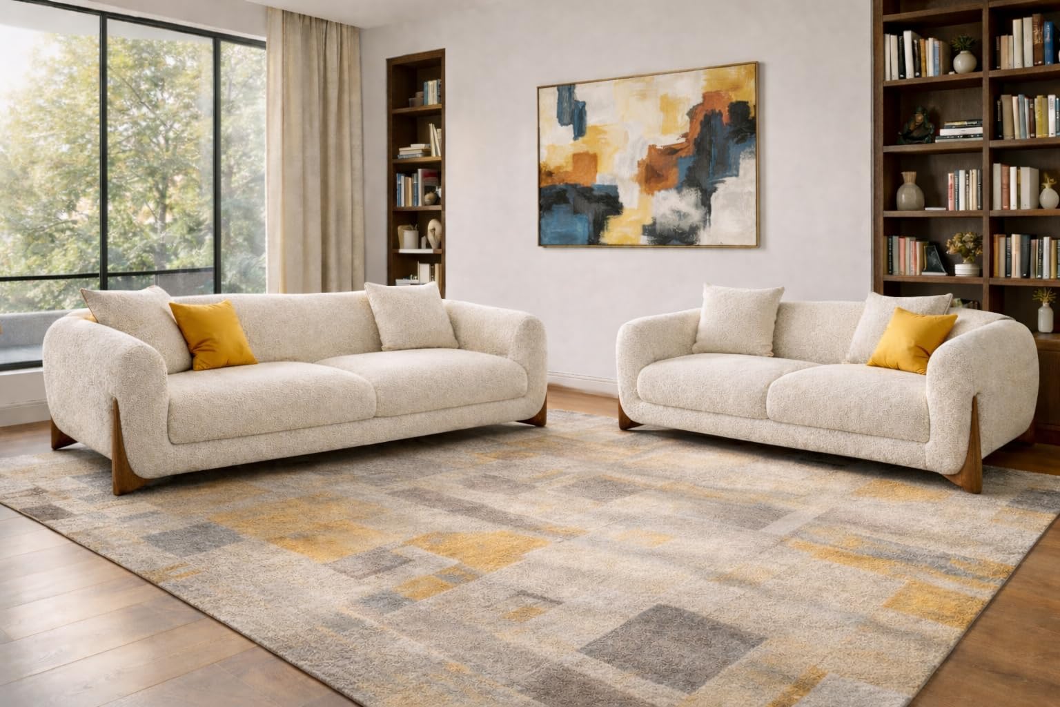 GRAPEWOOD vesine Modern Premium Boucle Fabric Sofa, Upholstered 3+2 Seater Sofa Set for Living Room, (Cream Colour) Premium Boucle Fabric Sofa-picture-13