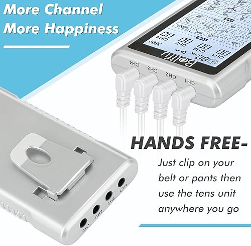 Miniatura 3 de Belifu Unidad TENS EMS de 4 canales: 24 modos de masaje y 30 niveles de intensidad, estimulador muscular de pulso eléctrico recargable con 10