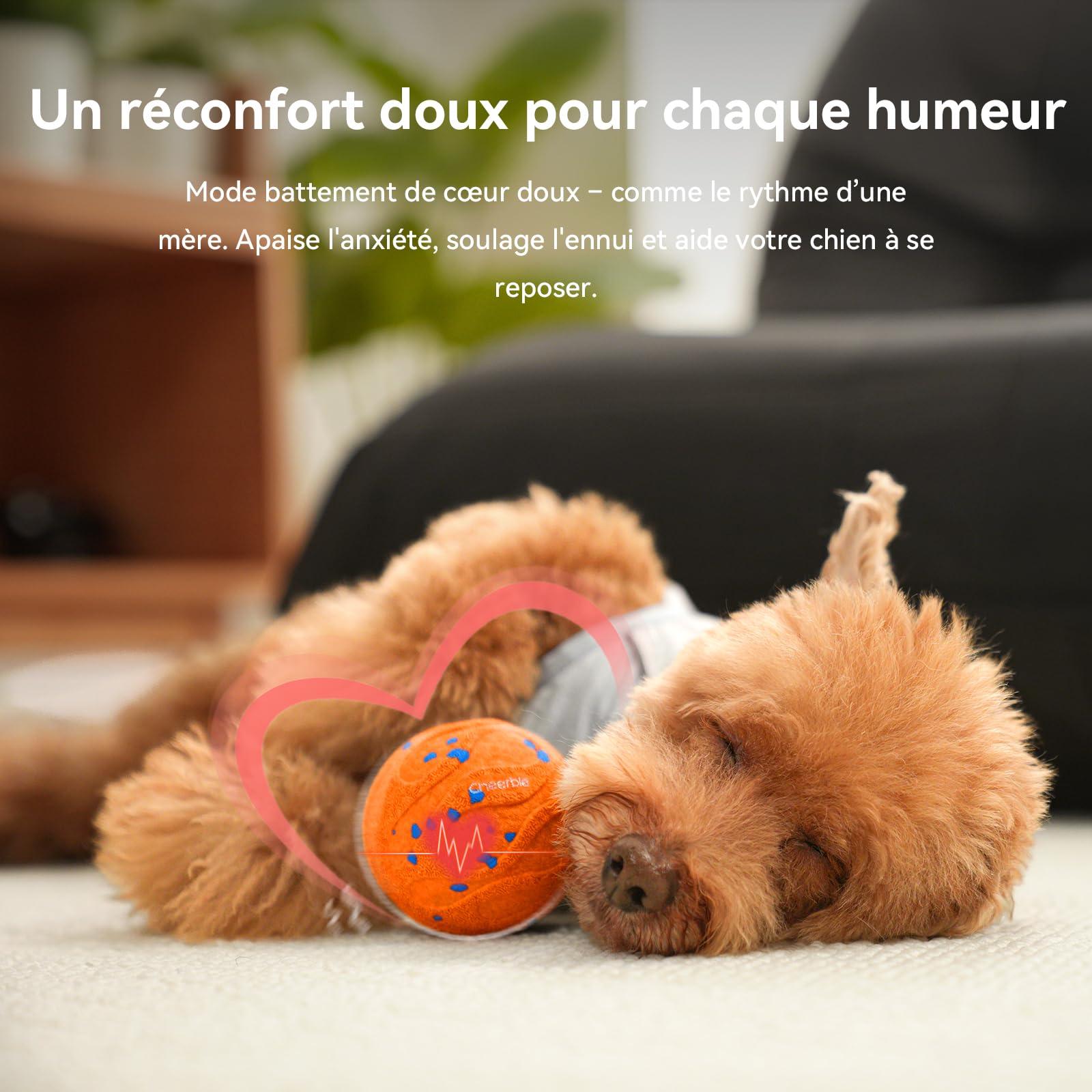 Cheerble Wicked Ball Air Neo – Le Ballon interactif Qui Calme Votre Chien avec Mode apaisant imitant Les battements de cœur, Auto-Rotatif, E-TPU, IPX7 étanche, pour Petites et Grandes Races, Orange
