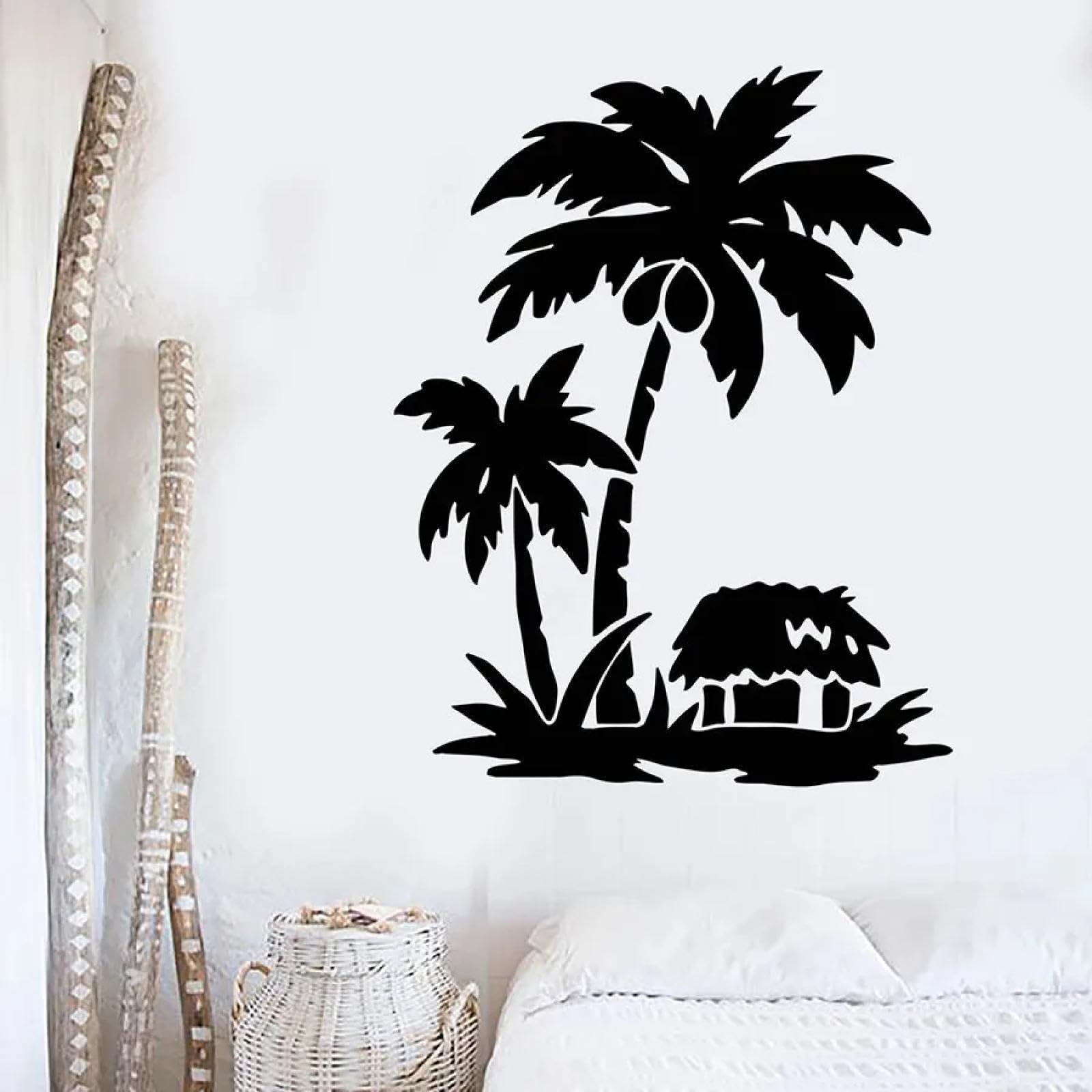 Wall Sticker Coconut Tree sea View Window Sticker Beach Style Bedroom Seaside Restaurant Art Mural Sticker/Black