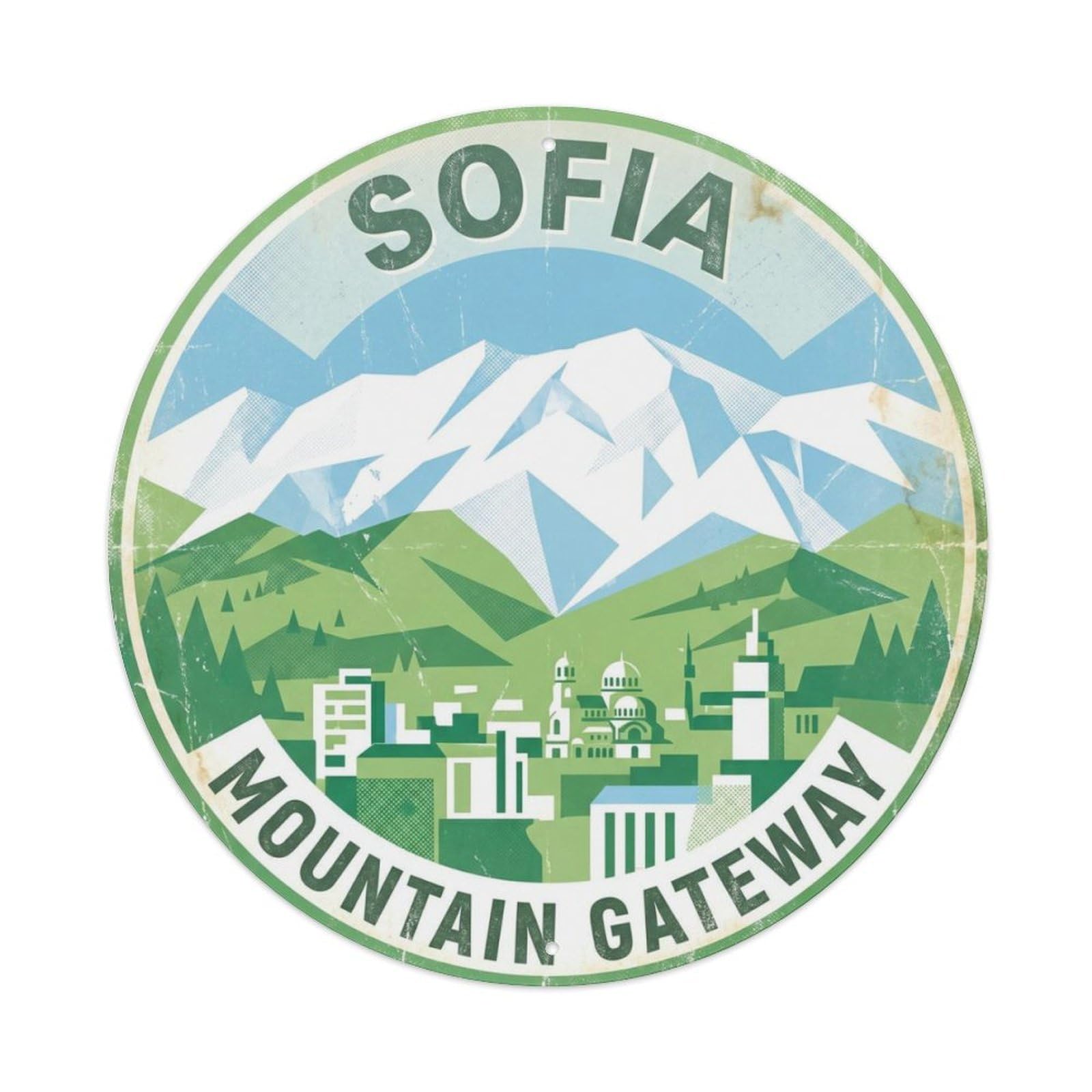 Vintage Travel Vitosha Sofia Bulgaria Metal Tin Sign Plaque Wall Decor for Cafe, Club Bar, Office, Home Garden Round Metal Poster 8x8Inch