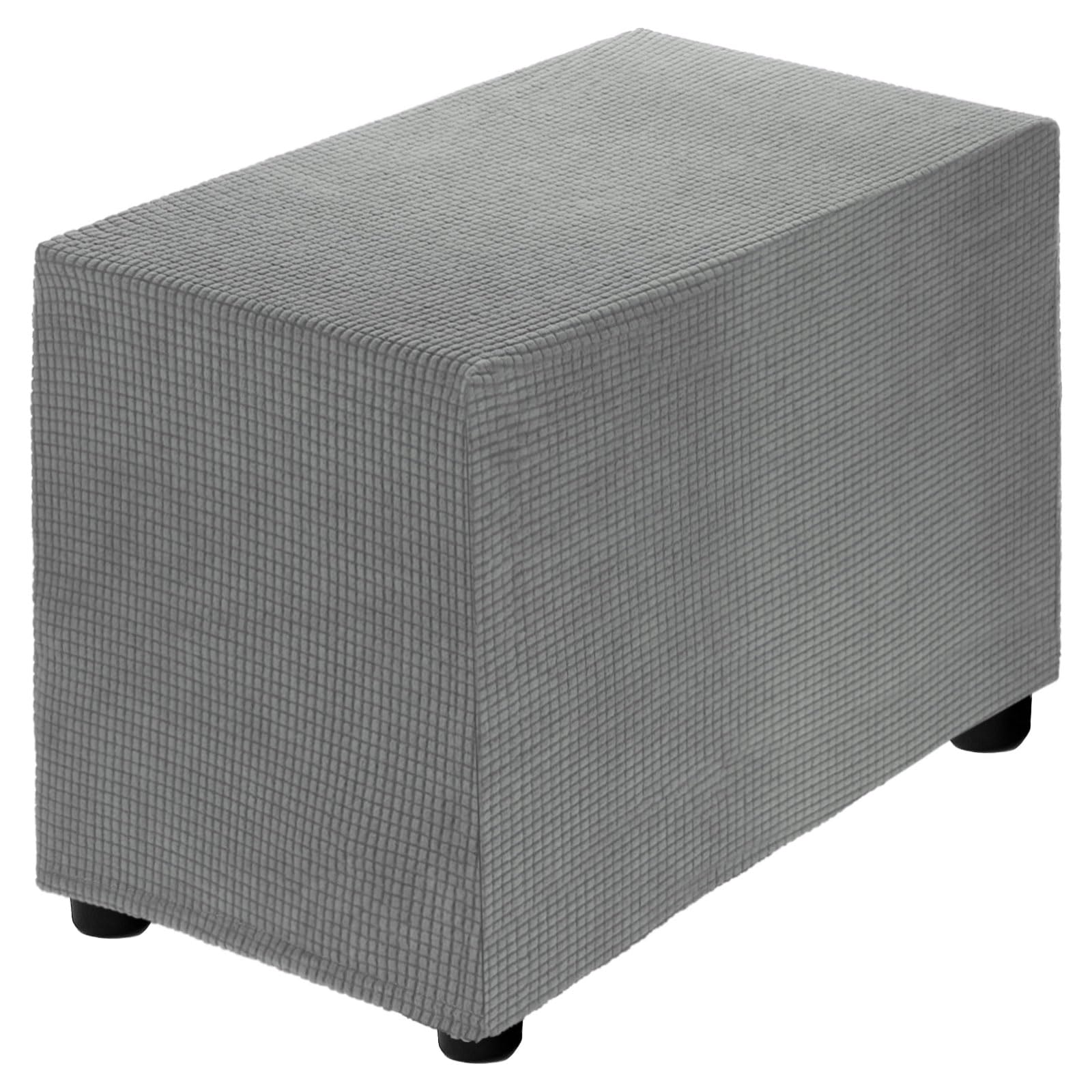 sourcing map Stretch Ottoman Cover Rectangular Oversized Square Ottoman Slipcover with Elastic for Foot Stool Living Room Bedroom Fit Length 50-76cm / 20"-30", Small, Light Gray