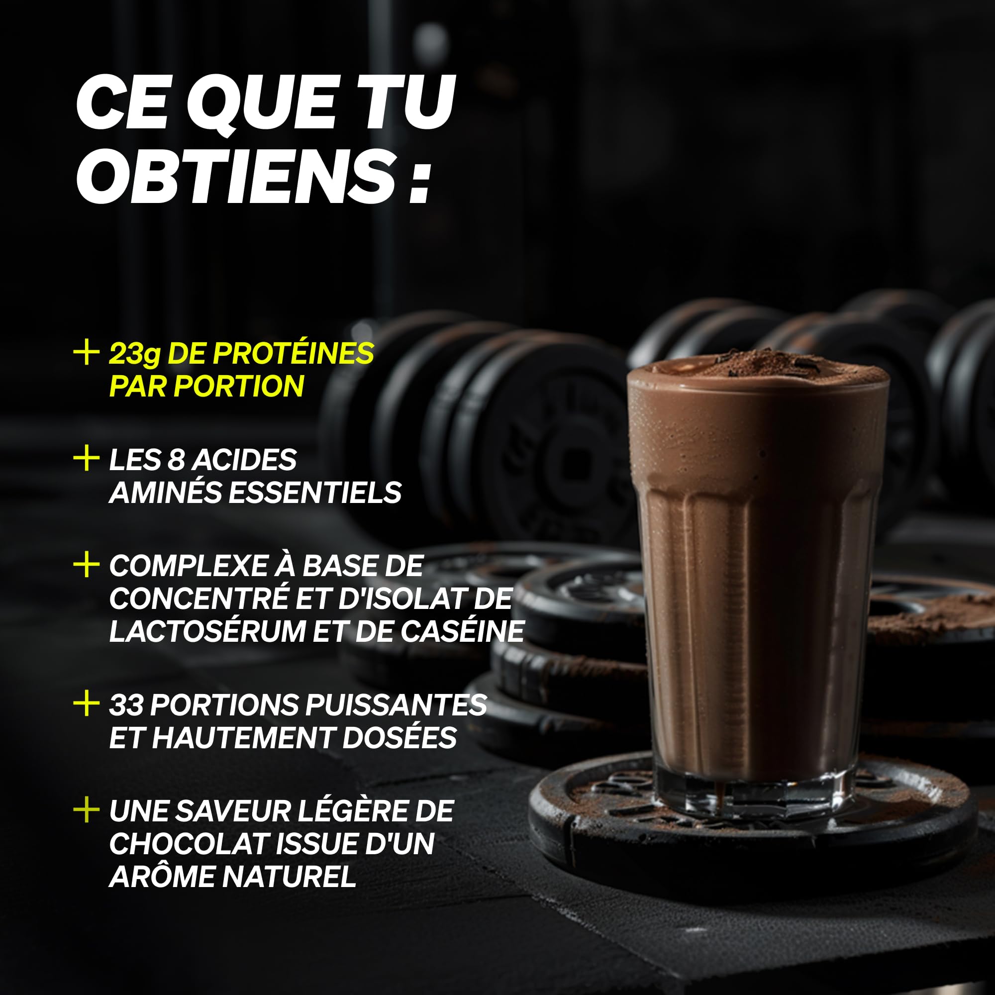 natural elements Whey Protéine Chocolat – 23g Protéines/Portion – Faible en Sucre – Riche en BCAA – Favorise Croissance & Récupération Musculaire – Mélange Facile pour Shakes & Smoothies – 1kg