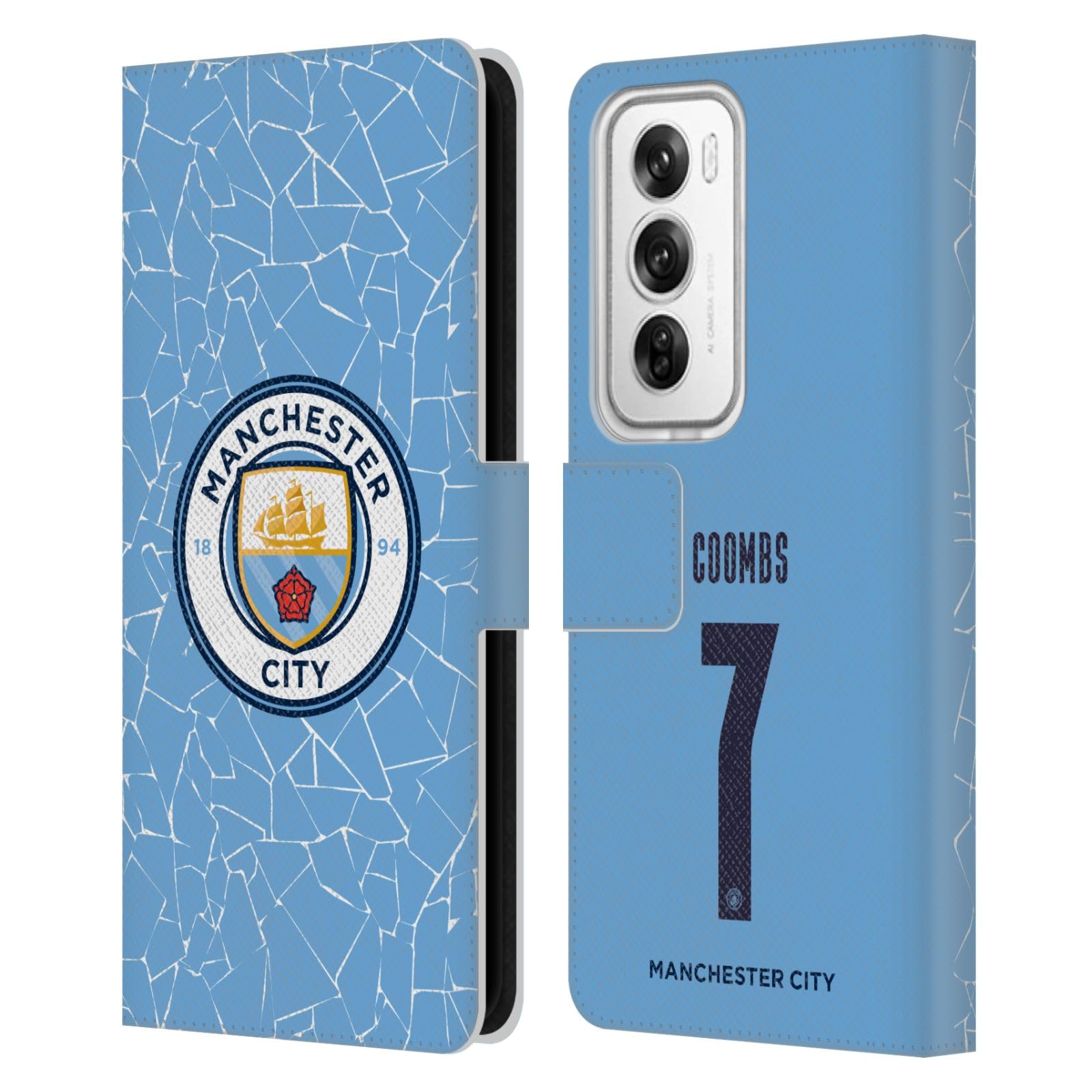 Head Case Designs Officially Licensed Manchester City Man City FC Laura Coombs 2020/21 Women's Home Kit Group 2 Leather Wallet Case Compatible with Oppo Reno12 Pro 5G