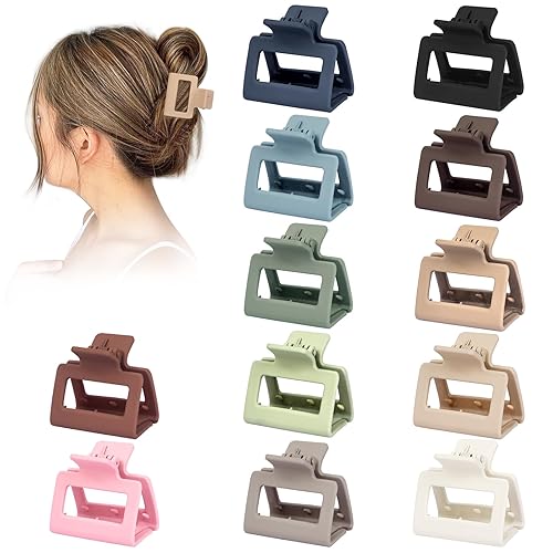 Paquete de 12 pinzas de pelo medianas de 3.5 pulgadas para mujeres y niñas, cabello grueso y delgado, pinzas cuadradas mate de sujeción fuerte