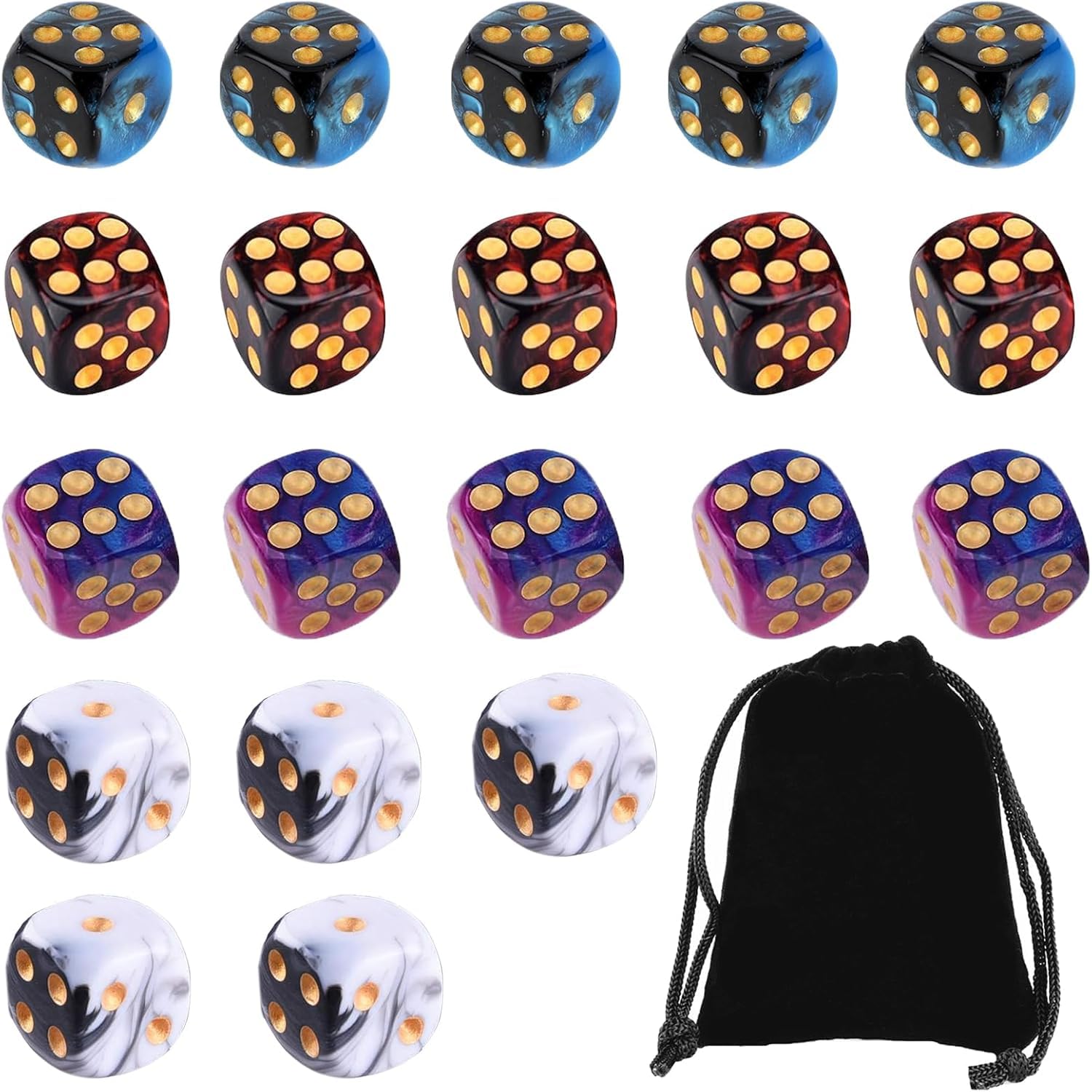 20 Pcs 6 Sided Dice Set, 16mm Polyhedral Acrylic D6 Game Dice for Board Games, Tabletop RPG, Maths Learning, Rounded Edges Smooth Roll