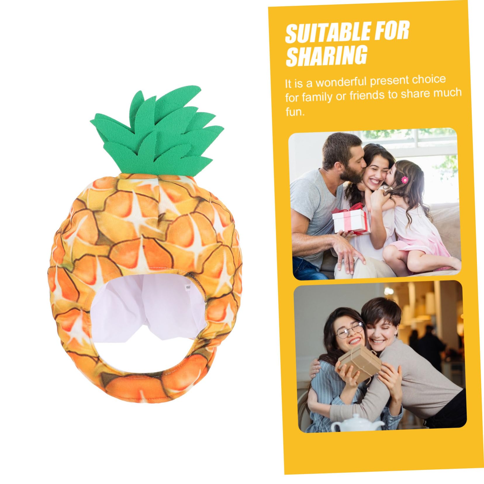 Sombrero de Piña de Peluche Amarillo para Fotos y Fiesta | Pp Algodón, Diseño de Fruta Forma de Piña, Talla Infantil, Obsequio para Cumpleaños