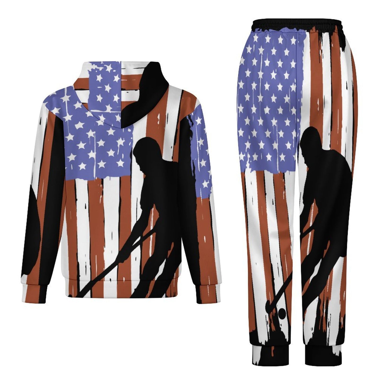 Tuta da hockey su prato con bandiera degli Stati Uniti per gli uomini a maniche lunghe felpa con cappuccio e pantaloni della tuta Set di tute alla moda