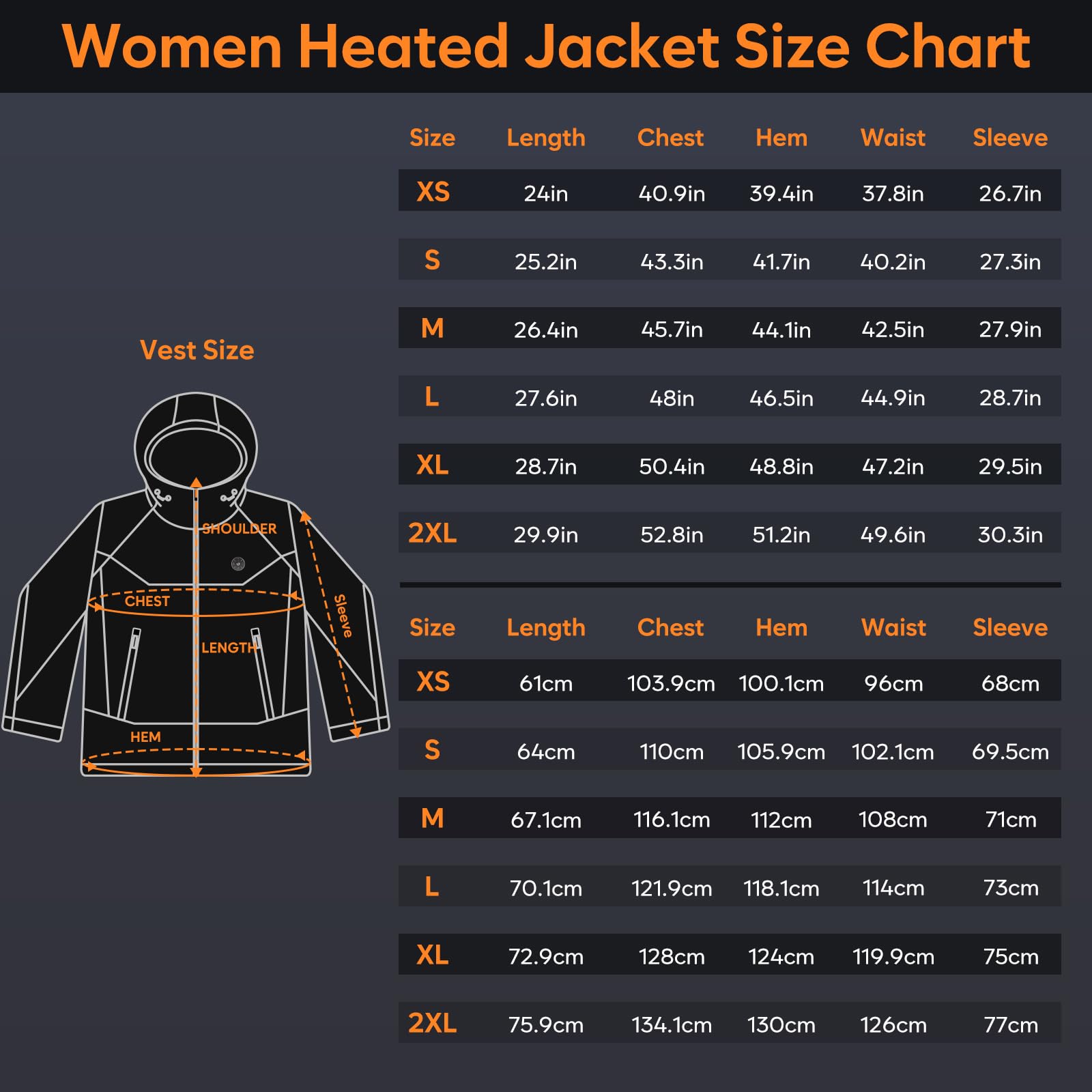Veste chauffante pour femme avec chauffage extérieur noir