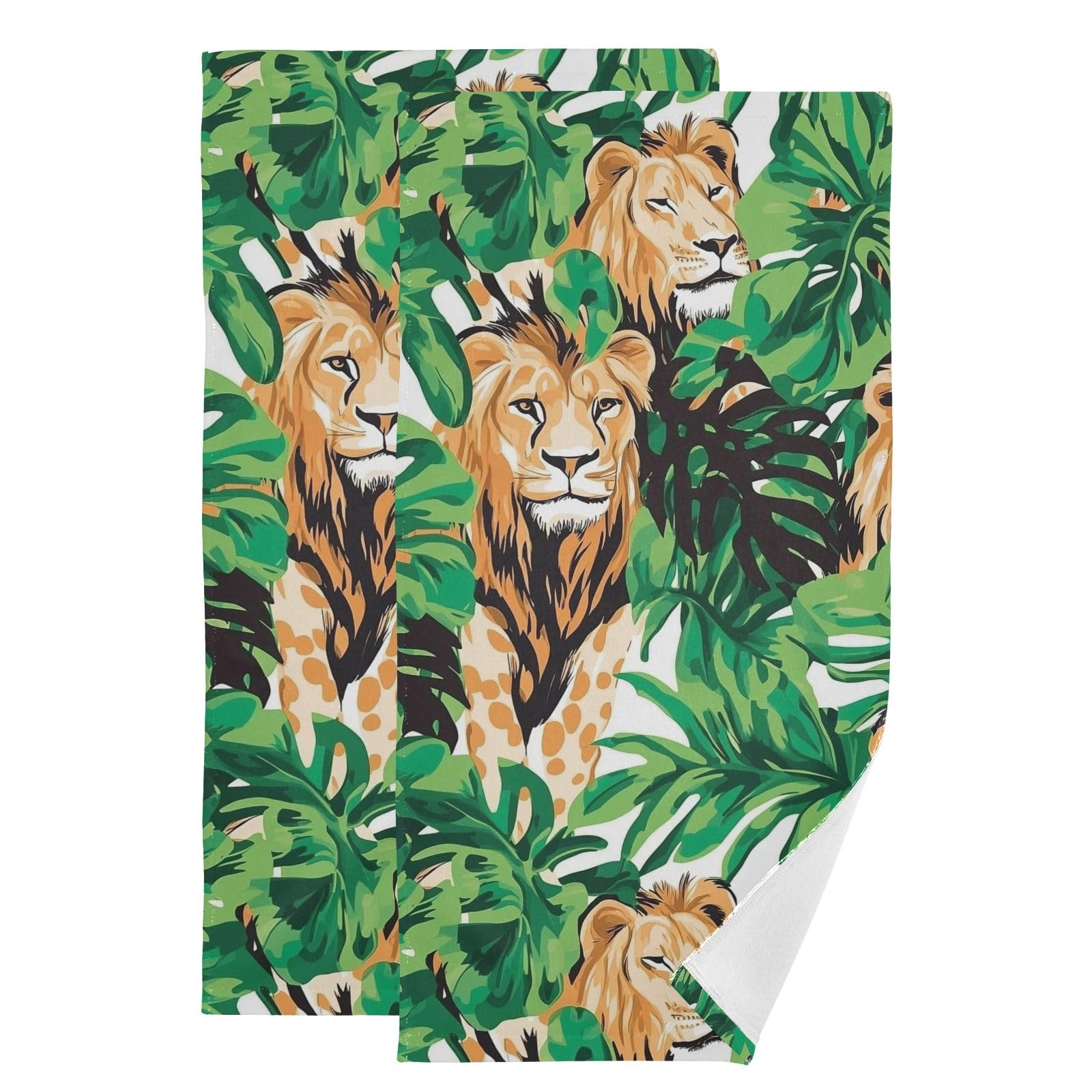 Toallas de mano de algodón Lions Green Jungle de 36 x 72 cm en paquete de 2 unidades