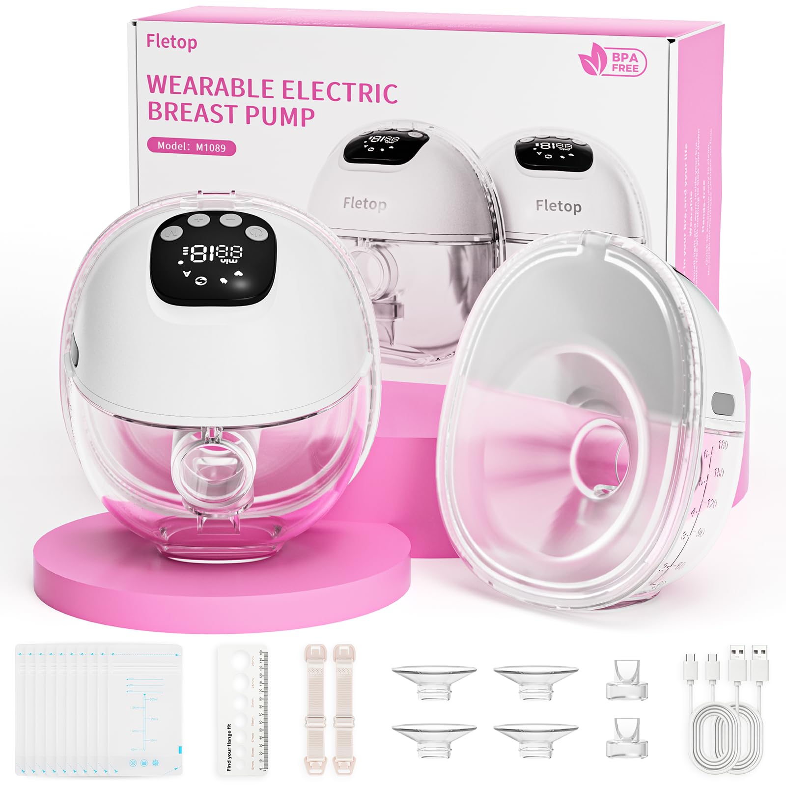 Milchpumpe Elektrisch, Tragbar Doppel-Milchpumpe Handsfree, 4 Modi 12 Stufen, BPA-frei, Leise & Leicht, 24mm mit 19/21mm Flansch & Ersatzteilen–Ideal für Neue & Berufstätige Mamas (2 Stück, Weiß)