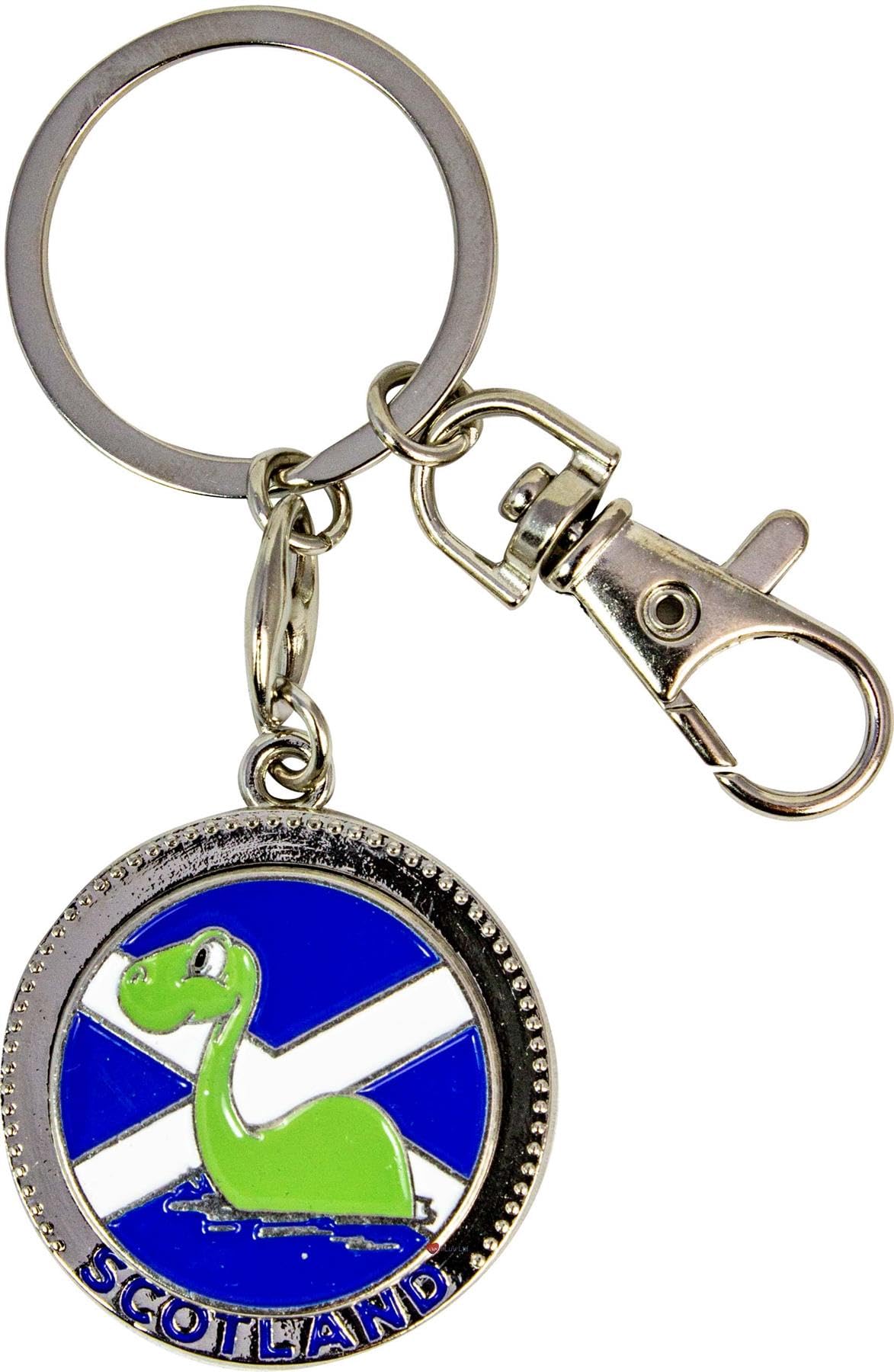 I LUV LTD Nessie Keychain Spinner with Scotland Flag, Loch Ness Monster Coin Shaped Keyring, Scottish Gifts