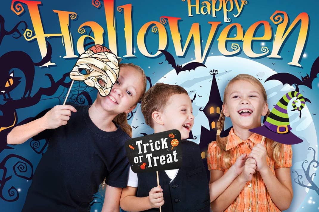 Best Quality 🔥 Happy Halloween Photography Backdrop and Studio Props DIY Kit. Great as Photo Booth Background, Costume Dress-up Party Supplies and Event Decorations