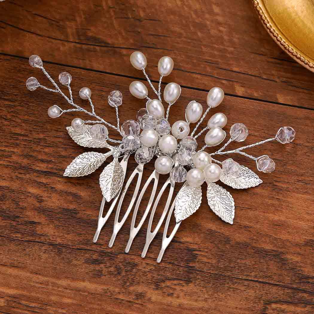 VakkeryWedding Hair Comb Silver Pearl Hair Slides Crystal Headpiece Bridal Hair Accessories for Women and Girls