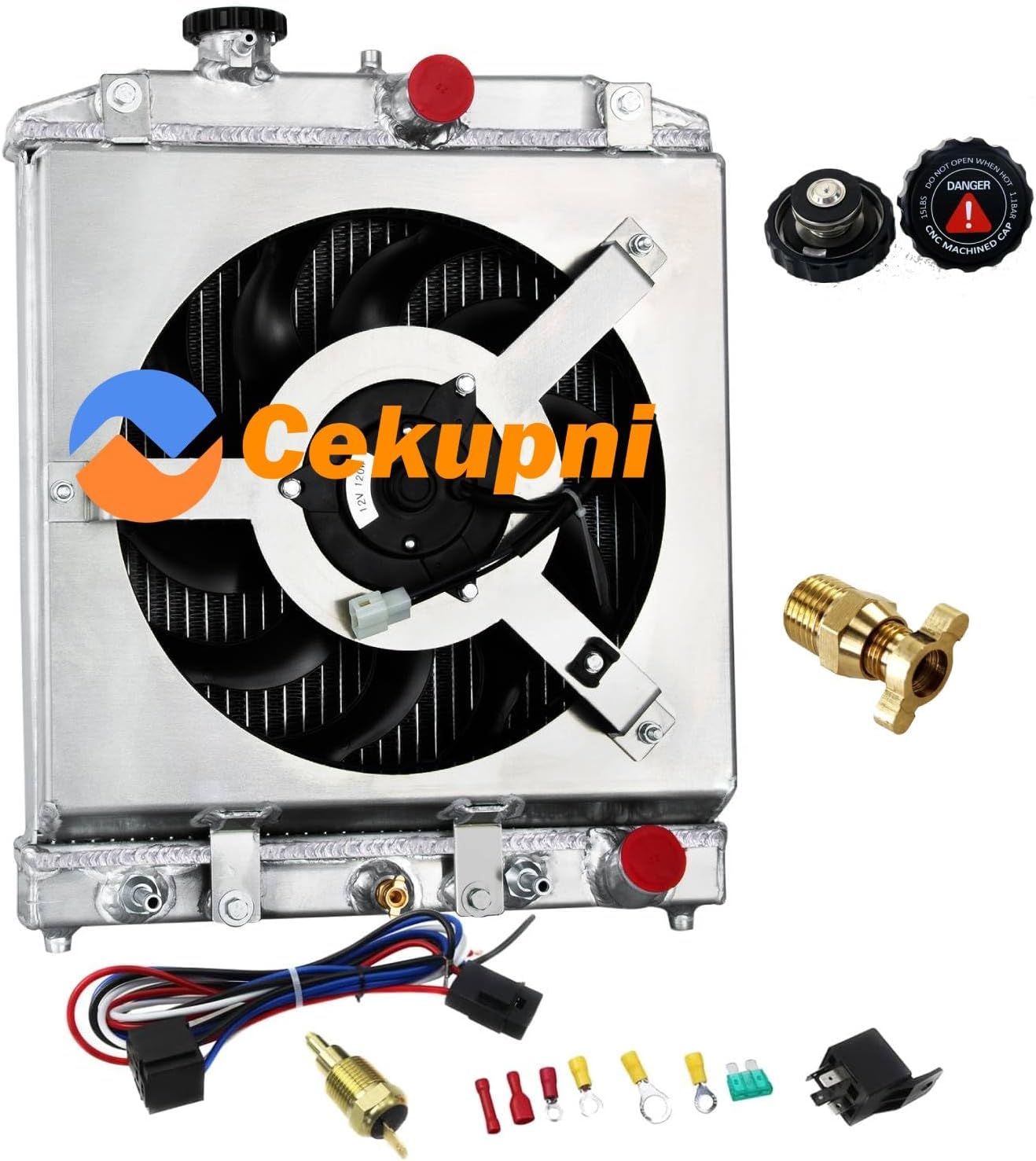 For 1992-2000 honda civic radiator, Cekupni All Aluminum Radiator Shroud Fan for 1992-2000 Honda Civic DX EX SIR GX HX Si LX, 92 1993 1994 1995 1996 1997 1998 1999 00, 2 Rows for honda civic radiator