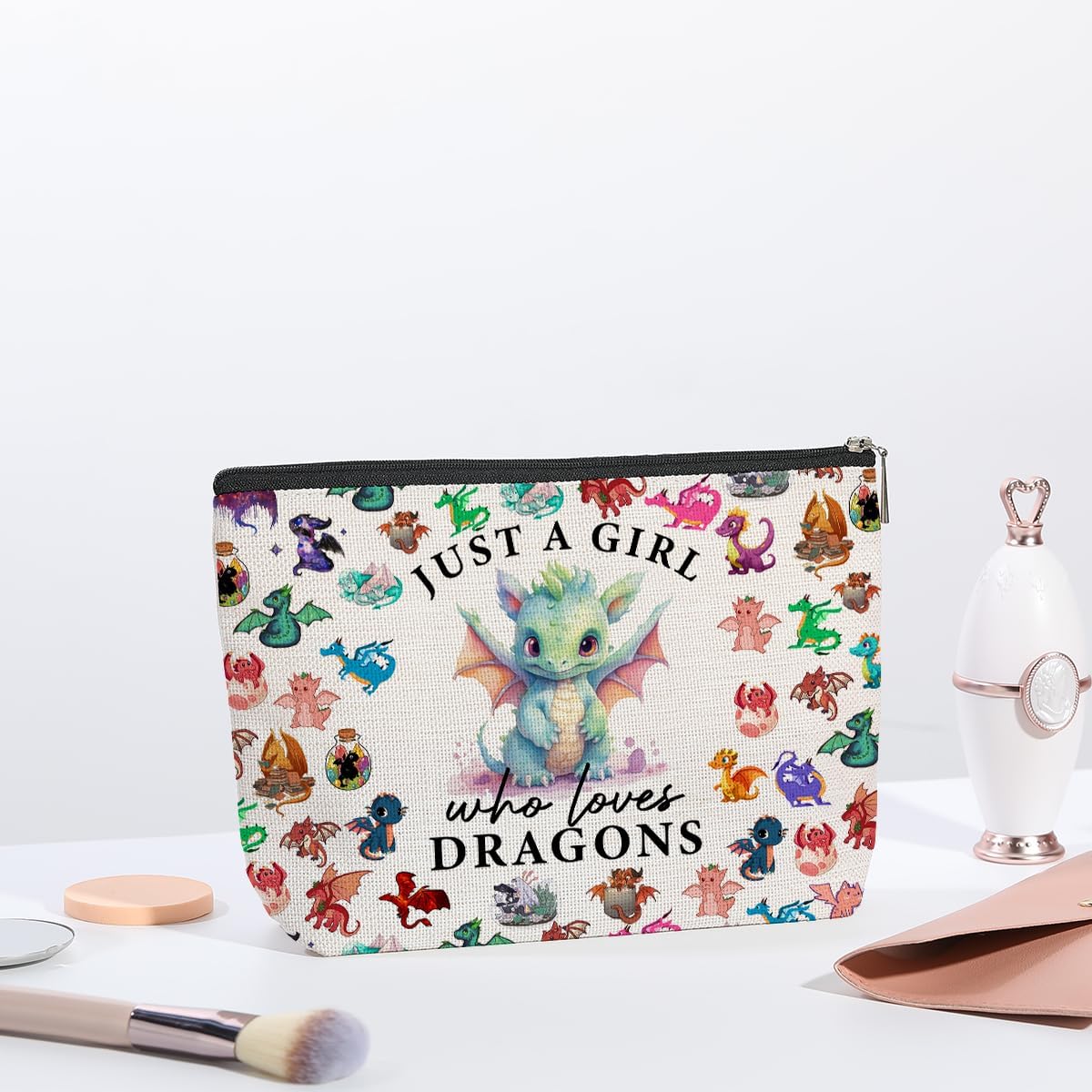 Dragon Gifts for Girls Dragon Lover Funny Dragon Makeup Bag Animal Lover Gift Birthday Christmas Gifts For Woman Her Daughter Friend Sister Animal Lovers Just A Girl Who Loves Dragons - Image 5