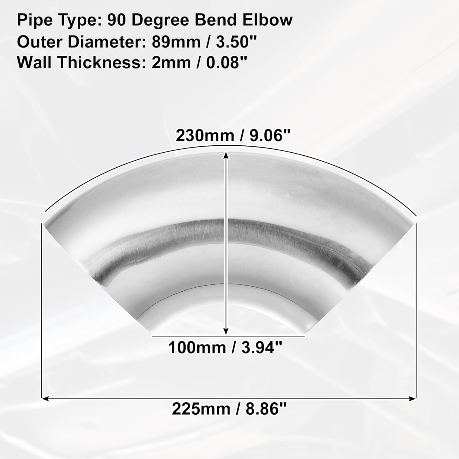uxcell OD 3.5 Inch 90 Degree SS304 Stainless Steel Bend Tube Exhaust Elbow Pipe for Car Modified Exhaust System 0.08" Wall Thickness Piping Silver Tone