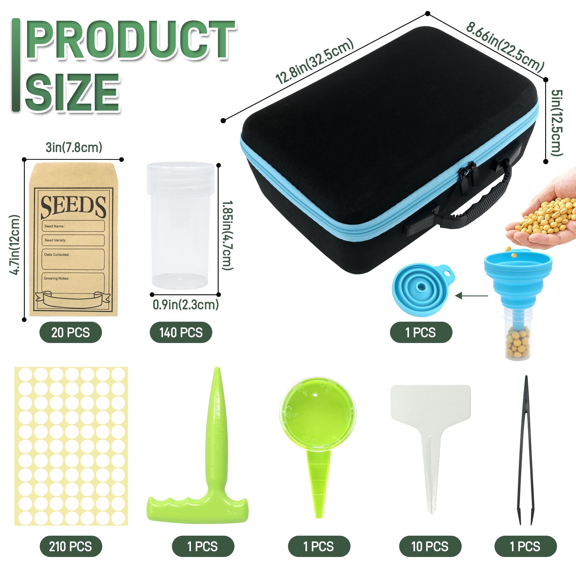 Kit organizador de almacenamiento de semillas de 140 ranuras con 20 sobres, caja de almacenamiento de semillas impermeable, botellas transparentes, pinzas, embudo, sembrador para verduras