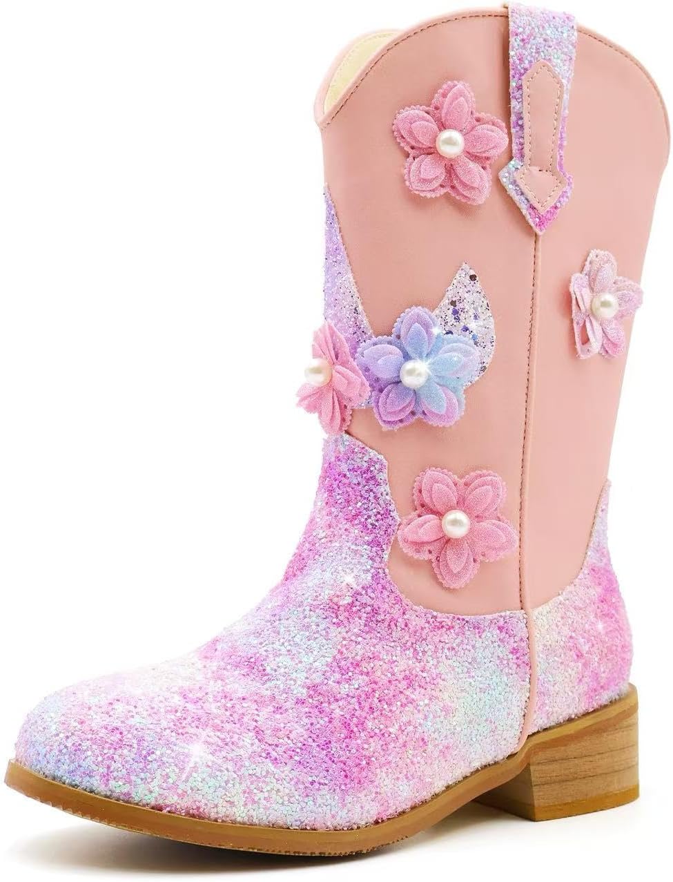 Girls Cowgirl Boots Mid Calf Western Riding Cowboy Boots Toddler Little Big Kids Birthday Party Unicorn Dress Shoes