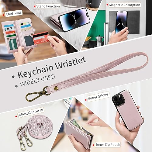 Miniatura 3 de MInCYB Funda tipo cartera para iPhone 15 Pro Max con tarjetero (12 ranuras para tarjetas), funda de piel sintética para mujeres y hombres, carga