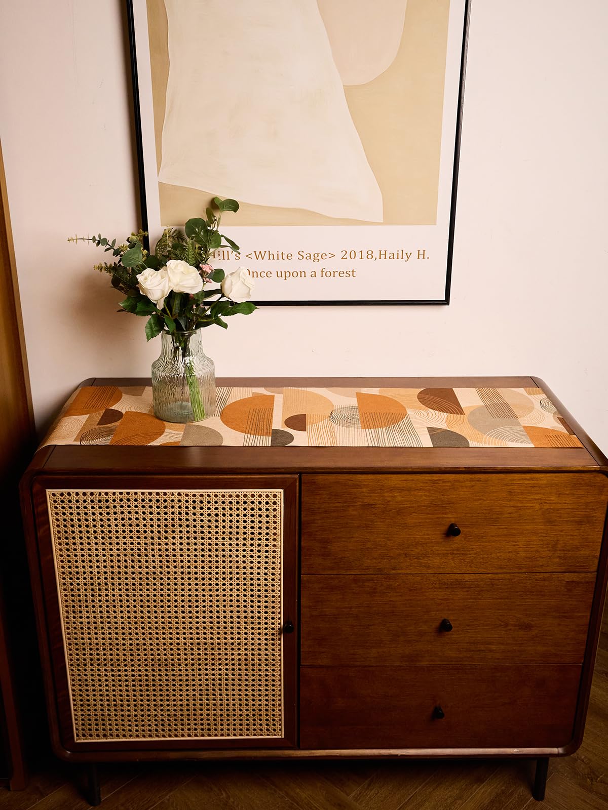 Midcentury Modern Table Runner. Short Retro Geometric Coffee Table Runners for Living Room. Western 70s Tablecloth Farmhouse Kitchen Table Vintage
