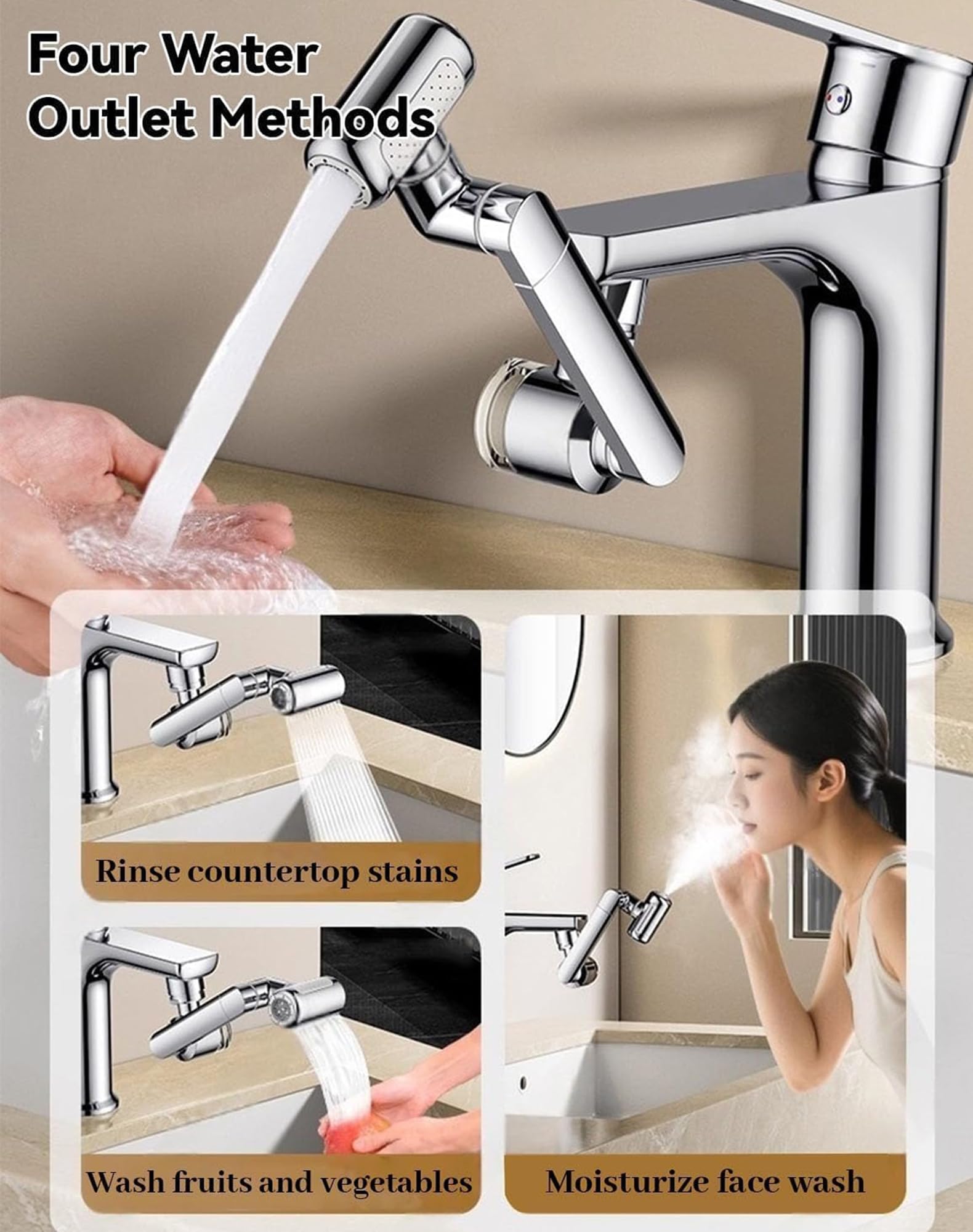 1080 Rotating Faucet Extender, Prolunga per Rubinetto Girevole, 4 Modalità di Erogazione dell'Acqua e Filtro Integrato, Doccetta Regolabile per Lavello, Ideale per Cucina e Bagno (2pcs)