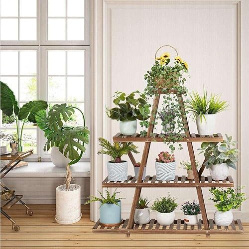 Miniatura 4 de VBSQ - Soporte de madera de 4 niveles para plantas de 12 macetas para interiores y exteriores, soporte de flores múltiple VBSQ para plantas de