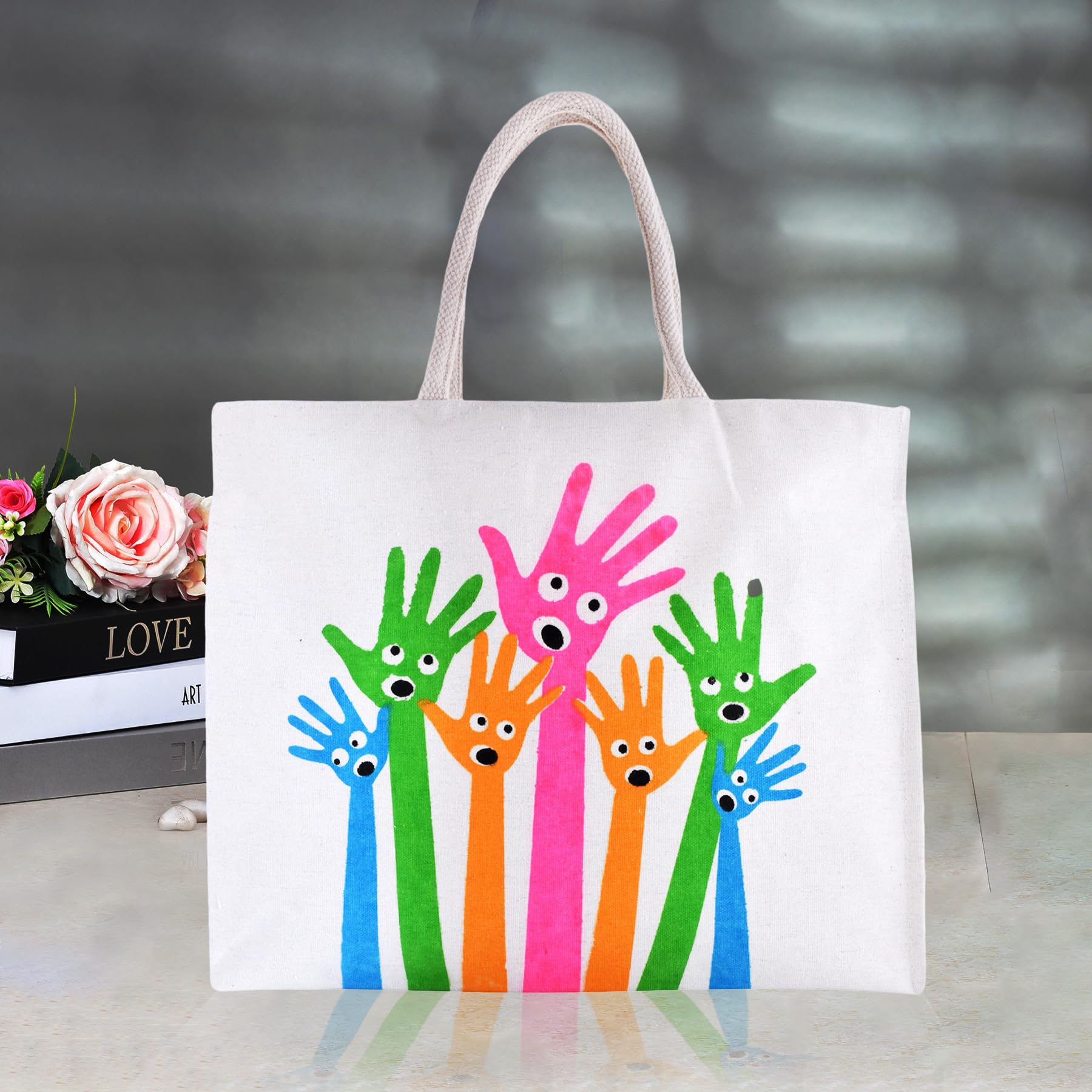 Kuber IndustriesKuber Industries Shopping Bag | Canvas Carry Bag | Zipper Grocery Bag with Handle | Reusable Shopping Bag | Vegetable Storage Bag | Hands-Grocery Bag | Large | White